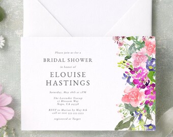Garden Bridal Shower Invitation Template, Grandmillennial, Preppy Floral, Digital Download, boho floral, Edit in Templett, RC0023