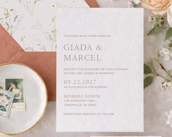 Modern Wedding Invitation Suite, PRINTED, Classic Wedding Invite, Terracotta, Traditional Wedding invitation set, Giada, RC0308