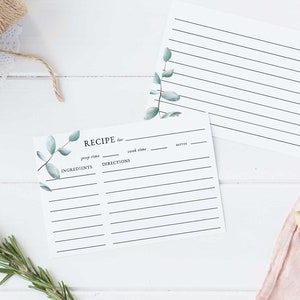 Eucalyptus Recipe Card for Bridal Shower, Sage Greenery Recipe Card, Wedding Shower Recipe Card, Instant Download, Printable Recipe, RC0156