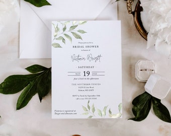 Sage Wedding Bridal Shower Invitation with Envelopes, Wedding, Couples Shower Invite, Elegant Invite, Simple Botanical, Wedding, Ava, RC0224