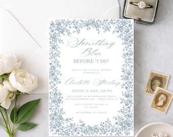 Something Blue Bridal Shower Invitation, French Blue, Digital Download, Edit in Canva, RC0403