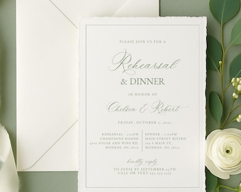 Plantilla de invitación a cena de ensayo en color verde salvia: Diseño sencillo (descarga instantánea) TEMPLETT