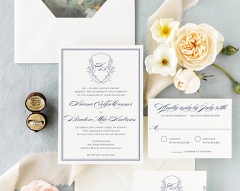 Wedding Invitation Suite | Monogram Crest Wedding Invitation | Envelope Liner | Fine Art | Vellum Sleeve, Wax Seal, Lisa Collection, RC0306