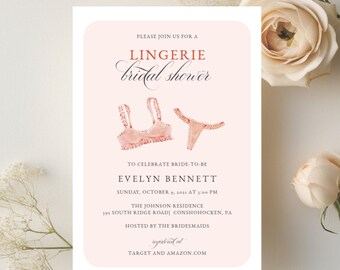 Peach Lingerie Bridal Shower Invitation Template, Printable Bridal Shower Invite, Instant Download, Fully Editable in Templett, RC0477