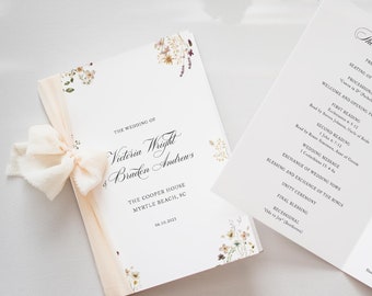 Wildflower Order of Ceremony Booklet, Classic pastel Wedding Program, Traditional Wedding Ceremony, Folded Program, Meriah, RC0308
