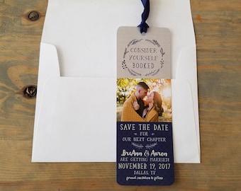 Bookmark Save the Date card with Envelope, Consider yourself Booked Save the Date, Book Lover Wedding Date Card