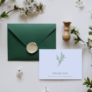 Elegant Thank You Note Card, Floral Thank You Card with Envelope, Wedding, Bridal Shower, Learie Collection, Wedding Thank You Card, RC0186 image 1