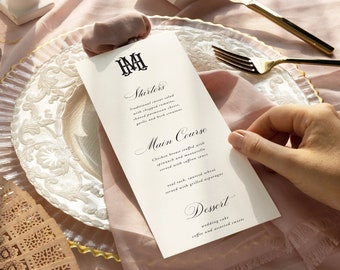 Classic Monogram Wedding Menu Card, Traditional, Reception, professionally printed, Personalized Wedding Menu Card, Poppy, RC024002