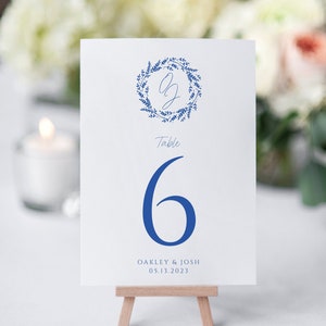 Classic Monogram Crest Wedding Table Numbers, Oakley Collection, Calligraphy, Printed Table Numbers, 4x6 or 5 x 7, RC0198 image 1