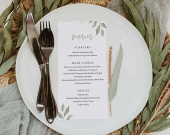 Sage Wedding Reception Menu Card, Minimalist Dinner Menu Card for Wedding, Fully Editable, Modern Minimal,  Instant Download, RC0224