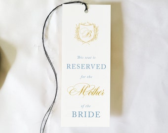 French Blue Classic Wedding Seat Sign, Wedding Reserve Seat, Ceremony Décor, Reserved Wedding Chair Tag, Reserved Seat Sign, Camille, RC0101
