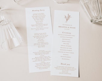Boho Wedding Ceremony Program, Order of Service, Elegant Monogram Crest, Order of ceremony, Flat Program, greenery, Learie, RC0186