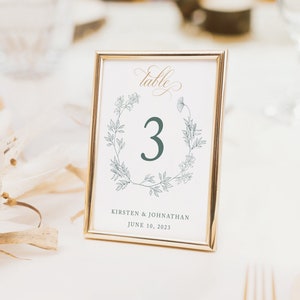 Classic Monogram Crest Wedding Table Numbers, Elegant Calligraphy, Printed Table Numbers, 4x6 or 5 x 7, Annabelle, RC0186 image 1