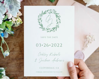 Simple Monogram Save the Date Card with Envelope, Elegant Save our Date, Calligraphy Save the Date Card, Oakley Collection, RC0198