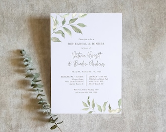 Sage Wedding Rehearsal Dinner Invitation with Envelopes, Rehearsal Dinner Invite, Elegant Invite, Simple Greenery Botanical, Ava, RC0224