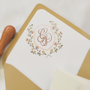 Wedding Crest Wedding Envelope Liner, Monogram Crest Printed Envelope Liners for Wedding Invitations - Set of 25, Tatiana, RC0303