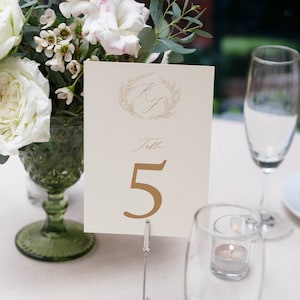 Classic Monogram Crest Wedding Table Numbers, Fern Collection, Calligraphy, Printed Table Numbers, 4x6 or 5 x 7, RC0300