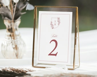 Classic Monogram Crest Wedding Table Numbers, Reception Table, Calligraphy, Printed Table Numbers, 4x6 or 5 x 7, Filippa Collection, RC0302