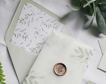 Sage Wedding Envelope Liner, Green Printed Envelope Liners for Wedding Invitations - Set of 25, Ava, RC0224