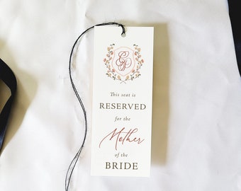 Elegant Wedding Seat Sign, Wedding Reserve Seat, Ceremony Décor, Reserved Wedding Chair Tag, Classic Reserved Seat Sign, Tatiana, RC0303