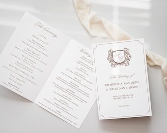 Monogram Crest Wedding Program Booklet: Classic Ceremony Order