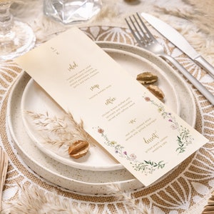 Wedding Menu Card for Reception, Wildflowers, Printed Dinner Menu Card for Wedding, Classic Elegant Wedding Stationery, Summer, RC0307 image 2