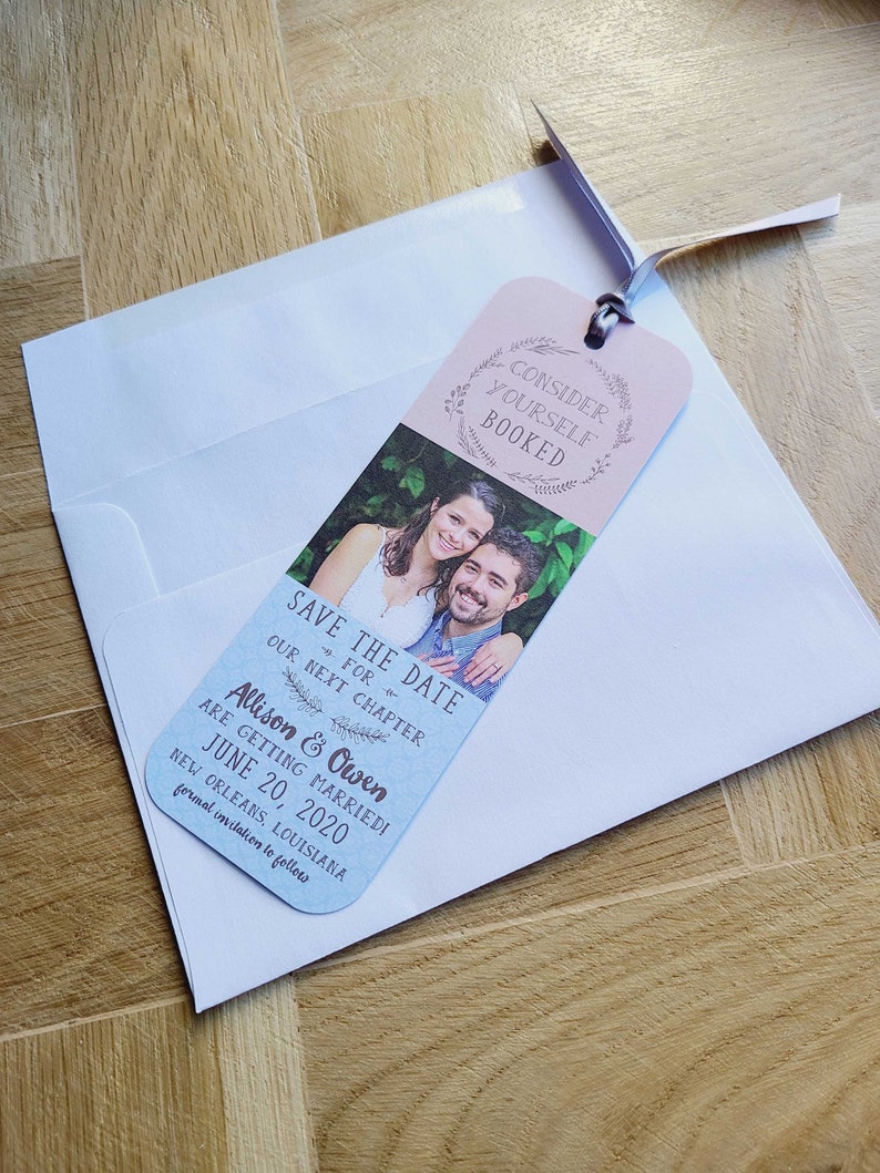 Bookmark Save the Date with Envelopes Customizable Wedding Save the Date Book Mark with Ribbon Wedding Date Card image 4