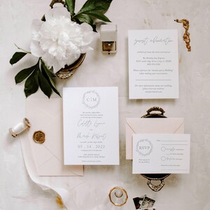 Sage Vellum Wedding Invitation Suite, Classic Monogram Wreath Wedding Invitation, Vellum Wrap, Wax Seal, Colette Collection, RC0080