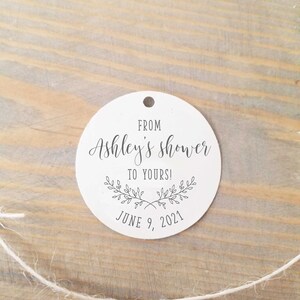 From My Shower to Yours Bridal Shower Favor Tag, 1.5 inches with hole, Small Round Party Favor Tag for Baby Shower ,Couples Shower, RC0020 White