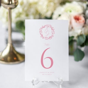 Classic Monogram Crest Wedding Table Numbers, Oakley Collection, Calligraphy, Printed Table Numbers, 4x6 or 5 x 7, RC0198 image 2