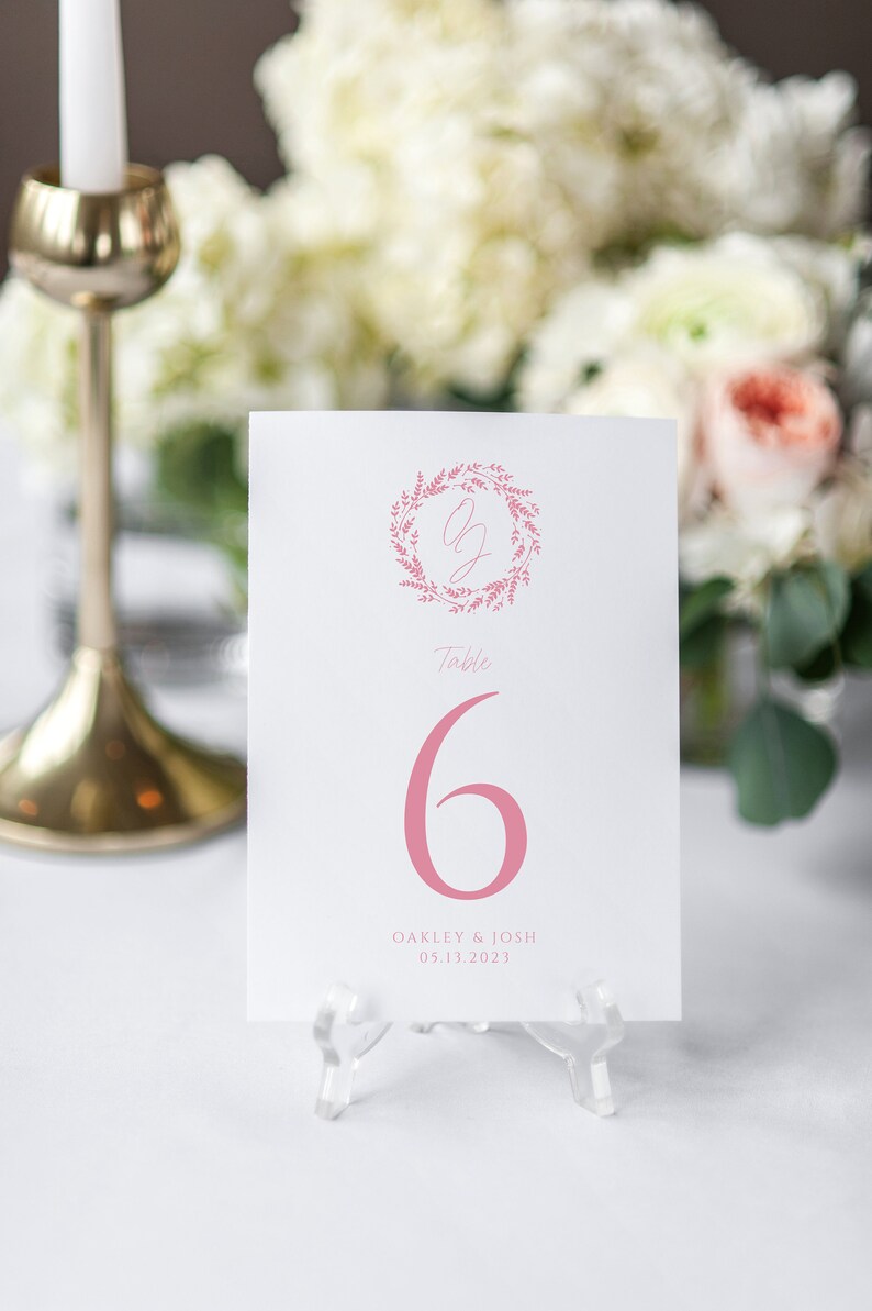 Classic Monogram Crest Wedding Table Numbers, Oakley Collection, Calligraphy, Printed Table Numbers, 4x6 or 5 x 7, RC0198 image 2