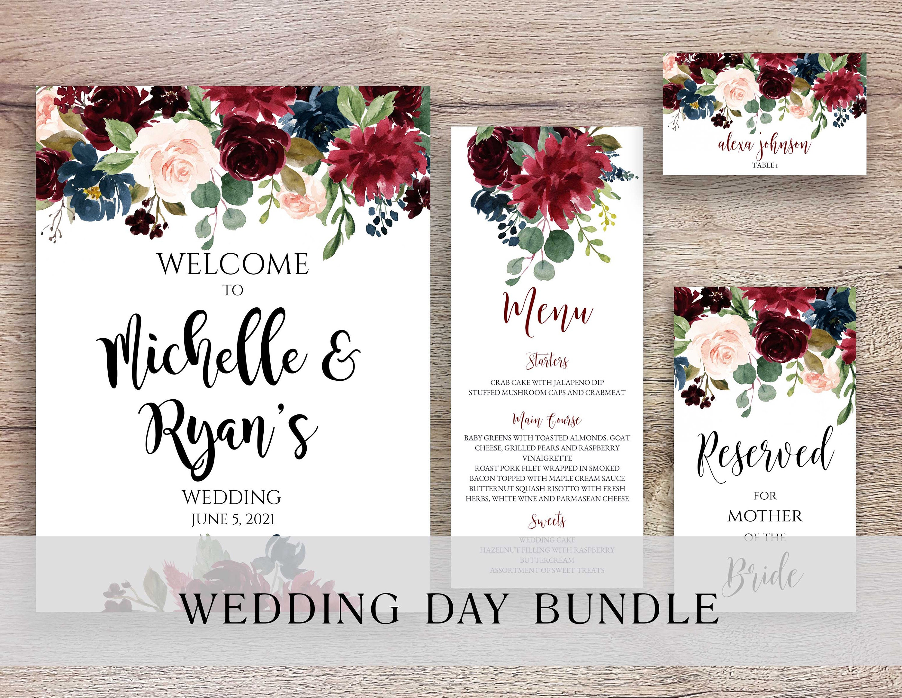 Download Wedding Day Template Bundle Burgundy Blush And Navy Etsy
