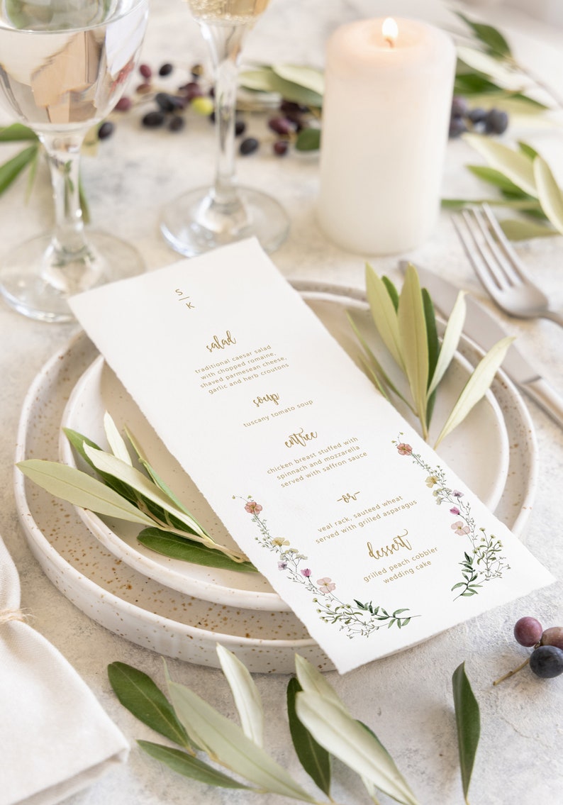 Wedding Menu Card for Reception, Wildflowers, Printed Dinner Menu Card for Wedding, Classic Elegant Wedding Stationery, Summer, RC0307 image 4
