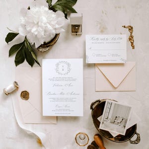 Elegant Wedding Invitation Suite, Monogram Crest, Classic Wedding Invite, Wedding Crest, Traditional Wedding invitation, Pheobe, RC0300-1