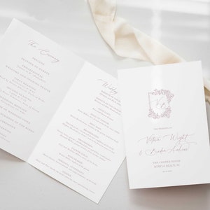 Order of Ceremony Booklet, Classic Monogram Crest Wedding Program, Traditional Wedding Ceremony, Folded Program, Odette, RC0302 image 4