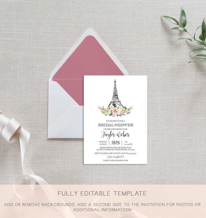 Eiffel Tower Bridal Shower Invitation Template Printable Etsy