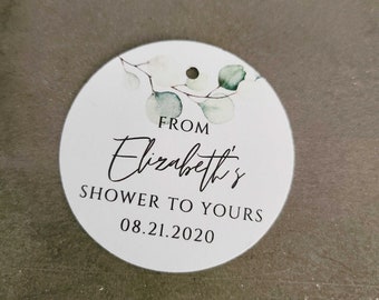 From My Shower to Yours Bridal Shower Favor Tag, 2 inches, Eucalyptus Greenery, Round Party Favor Tag, Baby Shower, Couples Shower, RC0102