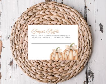 Little Pumpkin Baby Shower Diaper Raffle, Orange Gingham bow, Picnic, Digital Download, Canva, RC0434