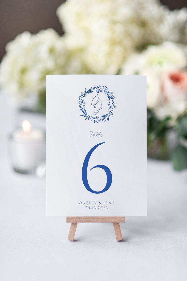 Classic Monogram Crest Wedding Table Numbers, Oakley Collection, Calligraphy, Printed Table Numbers, 4x6 or 5 x 7, RC0198 image 1