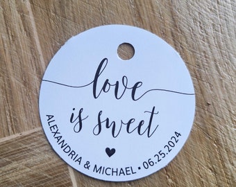 Love is Sweet Wedding Favor Tag, Round Favor Tag for Baby or Bridal Shower, Sweets Party Favor, 2 inches with hole