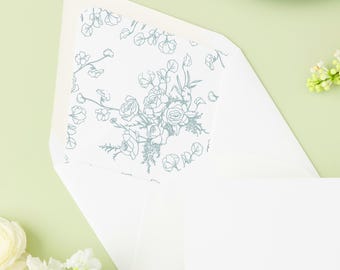 Floral Wedding Envelope Liner, Printed Envelope Liners for Wedding Invitations, A7 Euro Envelope Liner, Customize Color, Scarlett, RC0304