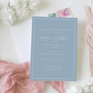 Dusty Blue Bridal Shower Invitation with Envelopes, Wedding, Couples Shower Invite, Elegant, Classic Invite, Traditional, Lilou, RC0002