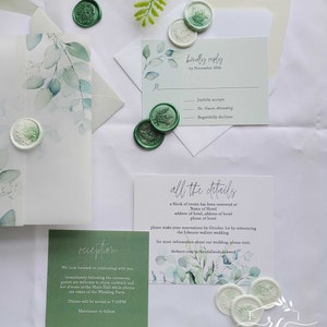 Sage Vellum Wedding Invitation Suite, Eucalyptus Greenery Wedding Invitation with Vellum Sleeve, Wax Seal, Stephanie, RC0102 image 5