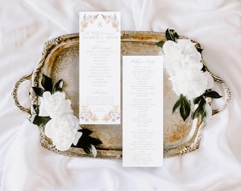 Wildflower Wedding Ceremony Program, Pastel Order of Service, Elegant Monogram Crest, Order of ceremony, Flat Program, Savannah, RC0410