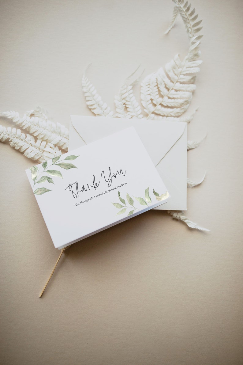 Sage Thank You Note Card, Floral Thank You Card with Envelope, Greenery, Wedding, Bridal Shower, Ava, Wedding Thank You Card, RC0224 image 2
