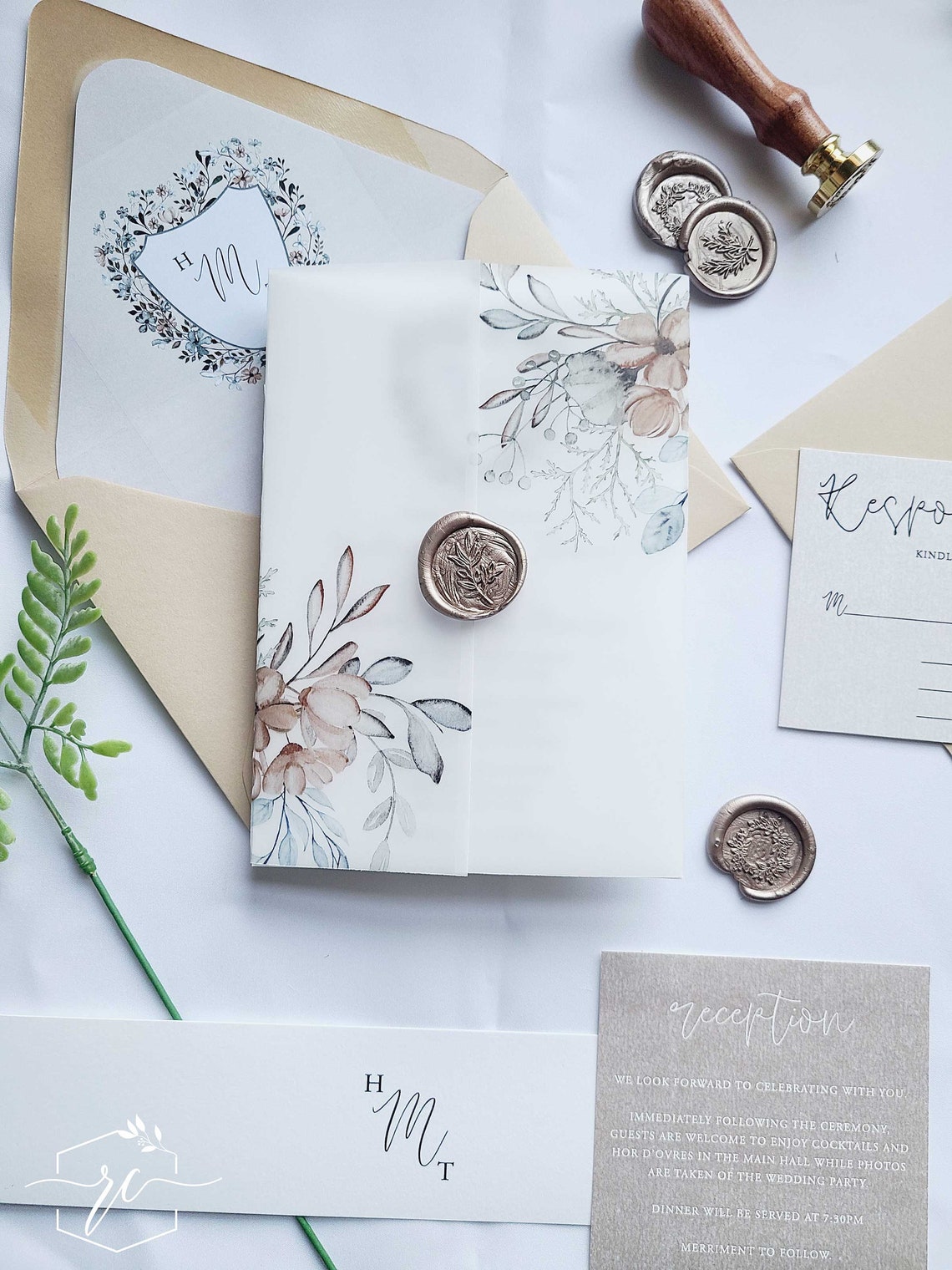 Earth Tone Floral Vellum Wrap Wax Seal Add on for Hadleigh Etsy