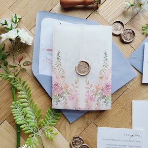 Wildflowers Vellum Wrap and Wax Seal Add on for Tanner Collection Wedding Invitation Suite, watercolor, vellum jacket, wax seal, RC0132