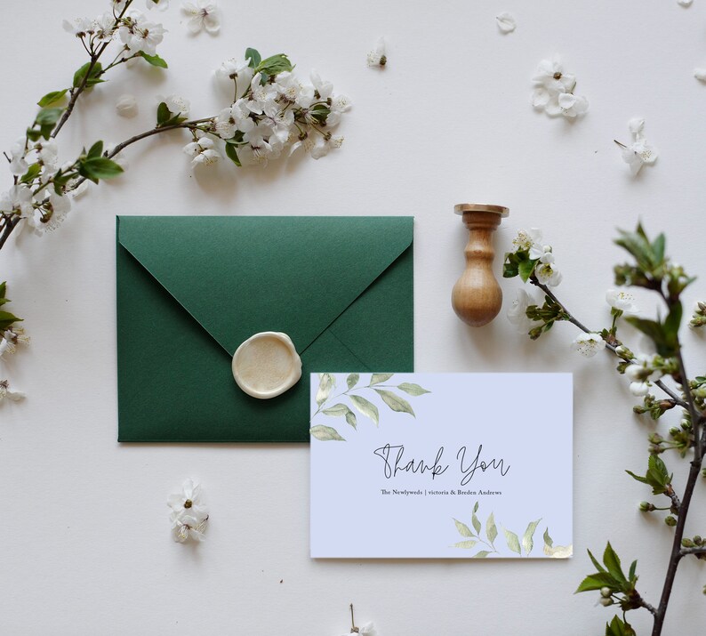 Sage Thank You Note Card, Floral Thank You Card with Envelope, Greenery, Wedding, Bridal Shower, Ava, Wedding Thank You Card, RC0224 image 3