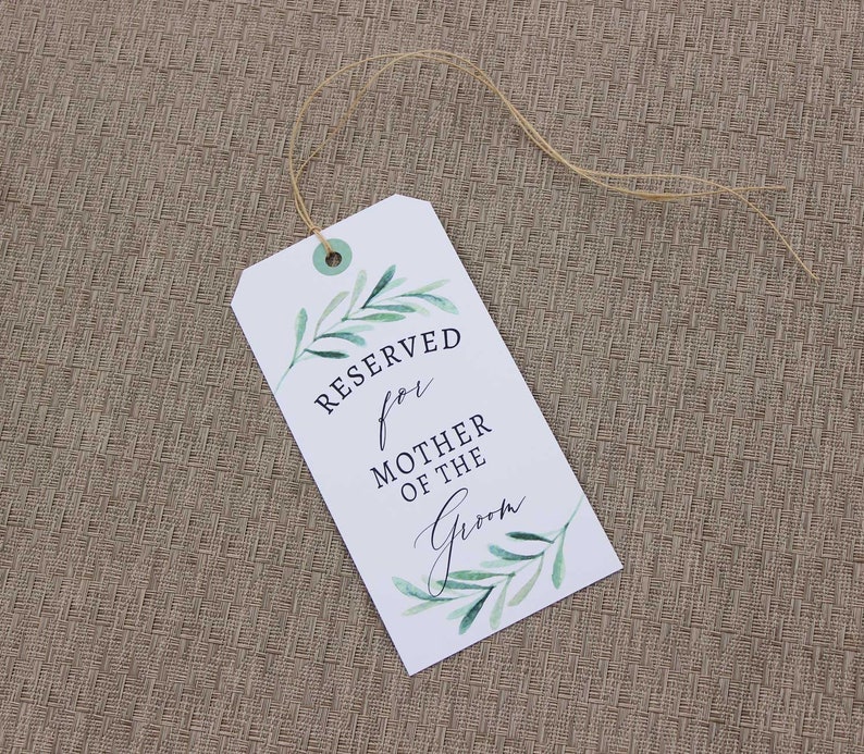 Greenery Wedding Seat Sign, Watercolor Wedding Reserve Seat Tag, Wedding Decor, Reserved Wedding Chair Tag, Reserved Seat Sign, RC0012 image 1