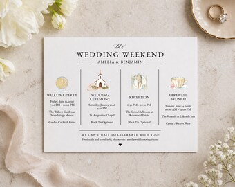 Editable Wedding Itinerary Card, Printable Order of Events, Welcome Note, Wedding Gift Bag, Weekend Itinerary, Welcome Bag Timeline
